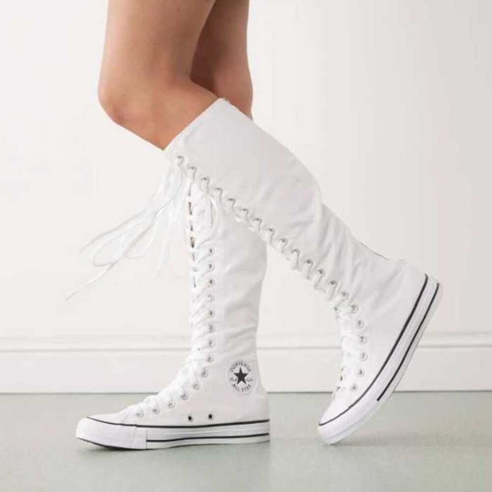 New women's 8 Converse Chuck Taylor CTAS XX-Hi white canvas tall sneakers boots